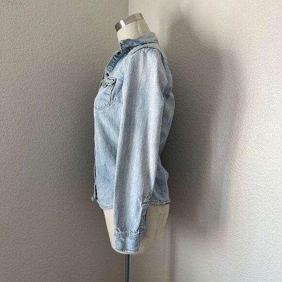 All Saints Ines Denim Button Up Shirt Coastal Cowgirl Blue Sz 0 - Picture 4 of 12